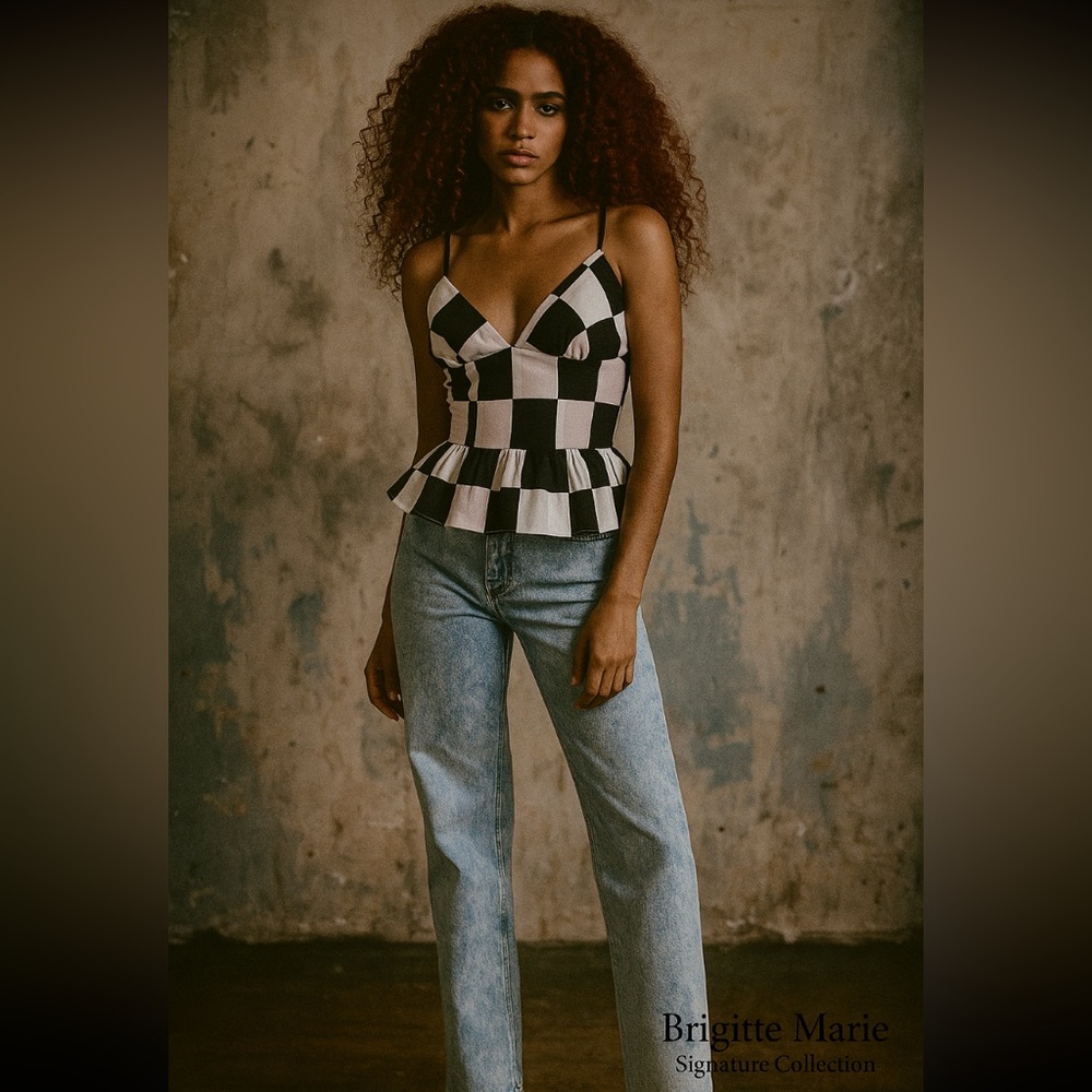 Black and White Sleeveless Bustier Peplum Camisole